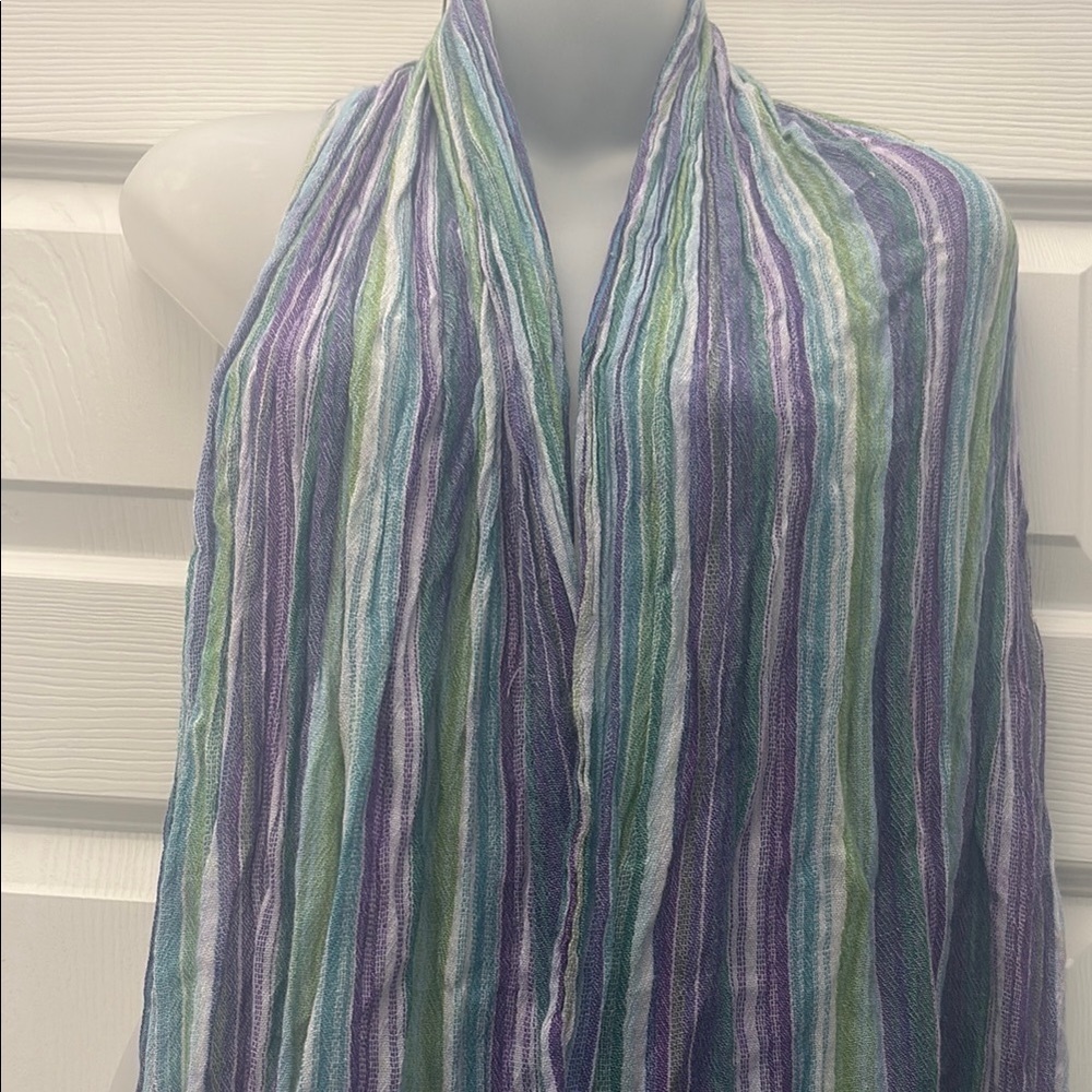 ❤️3 for $15!❤️ Purple and Green Striped Scarf with Fluid Design - Picture 6 of 7